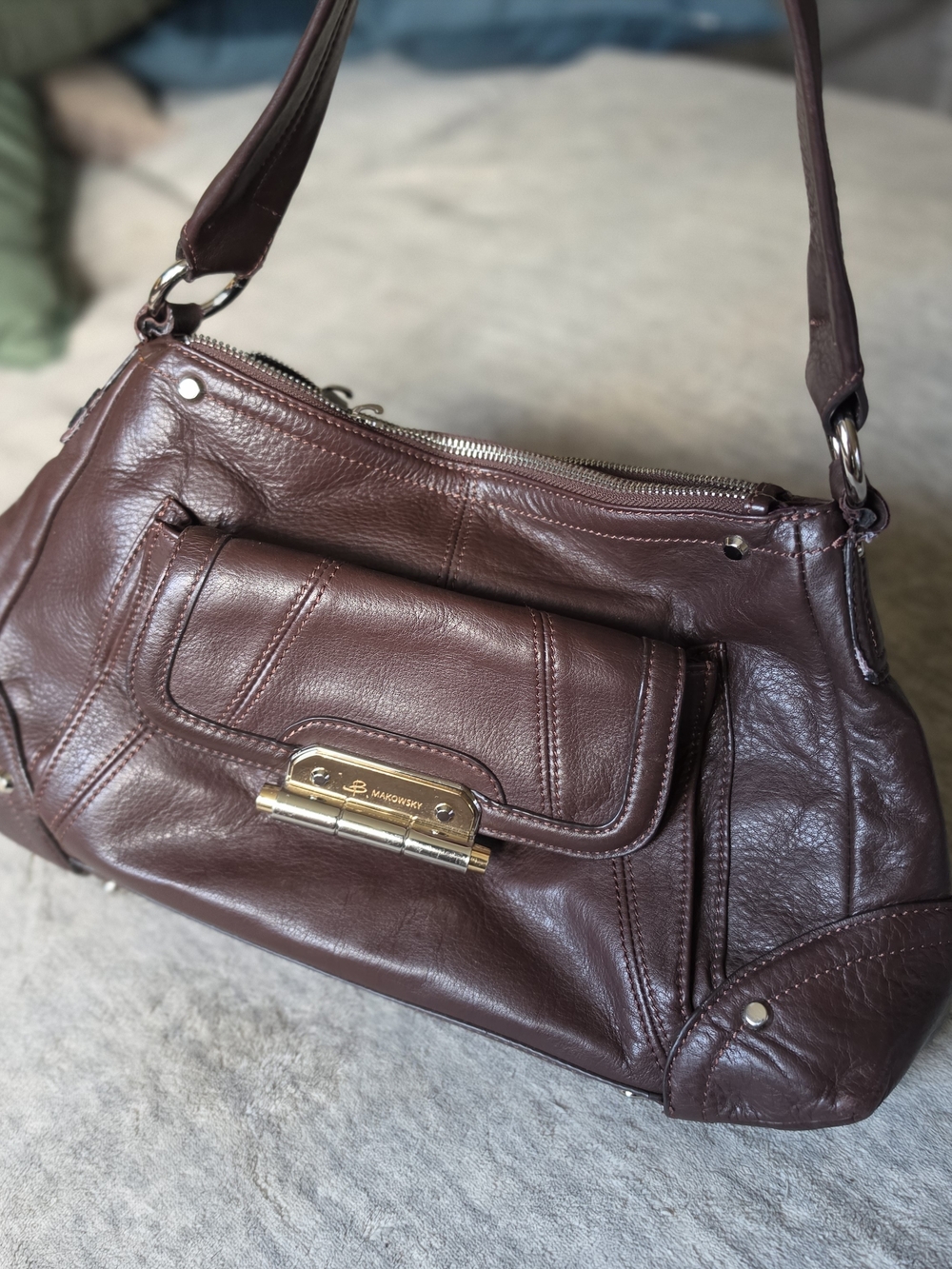 B. Makowsky dark brown leather shoulder bag